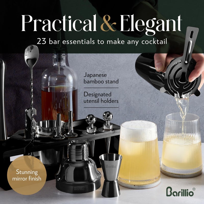 Barillio Black Bartender Kit - Stainless-Steel Cocktail Shaker Set w/Black Bamboo Stand - Mixology Bar Tools w/Drink Shaker  Mixer and Muddler for Cocktails - Home Bar Accessories - 23-Pc Bar Set - Image 4